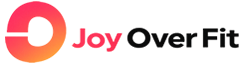 Joy Over Fit logo with red circular icon and black text on a transparent background.